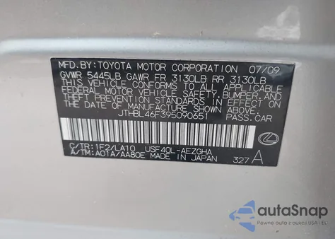 2009 Lexus Ls 460 from USA, damaged, VIN JTHBL46F395090651